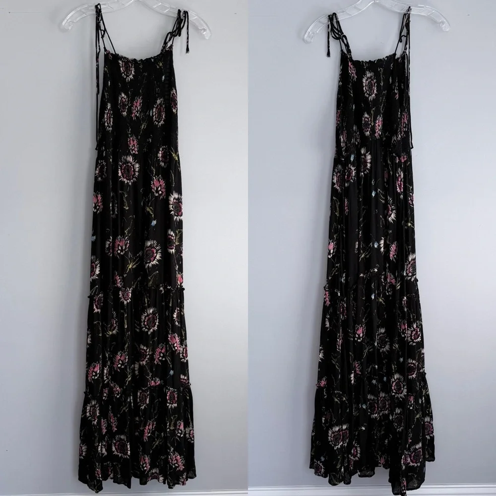 Free People Garden Party Floral Maxi Dress L Boho Smocked Tiered A-Line Romantic - Picture 6 of 16